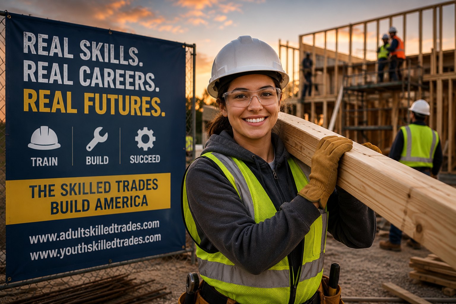 Tradeswoman on site — both site URLs