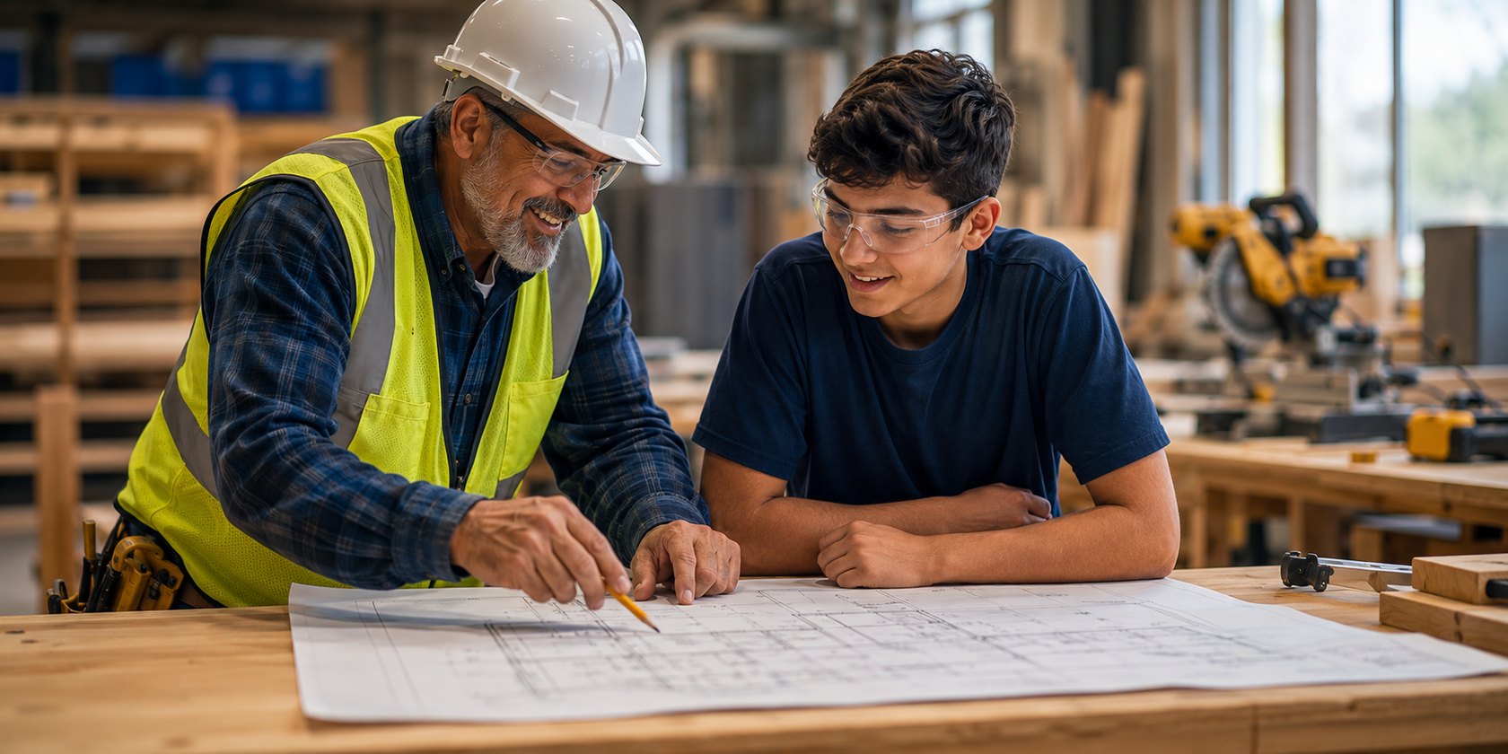 A mentor and young person reviewing plans