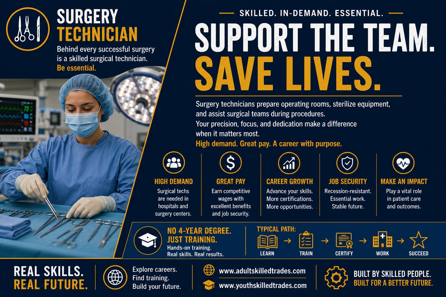 Surgery Technician — Support the Team Save Lives career poster