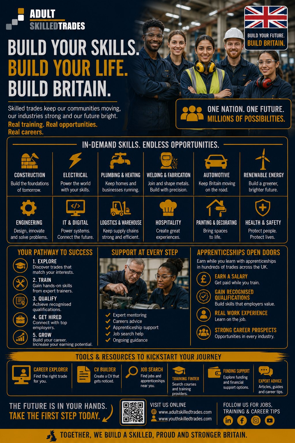 Build your skills, build Britain — UK apprenticeships poster