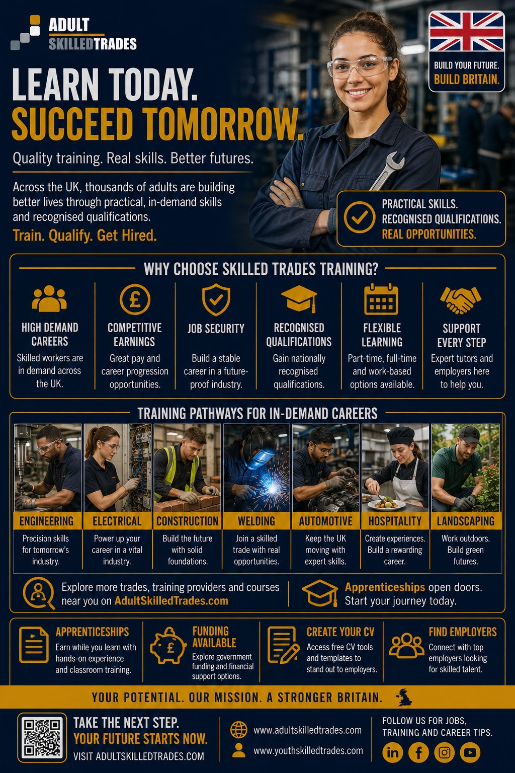 Learn today, succeed tomorrow — UK training poster